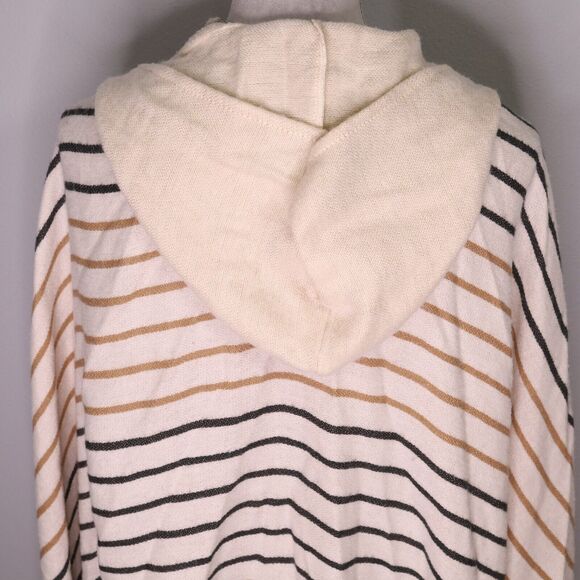 BCBGeneration Poncho Womens One Size Ivory Striped Fringe Hooded Cape bcbg - Picture 9 of 13